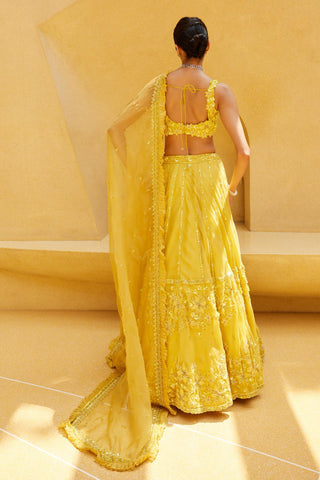 Lehenga Set For Indian Wedding - Yellow Daffodils Lehenga by Prevasu