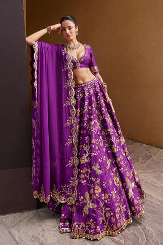 Lehenga Set For Indian Wedding - Purple Imperial Lehenga Set by Prevasu