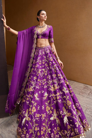 Lehenga Set For Indian Wedding - Purple Imperial Lehenga Set by Prevasu