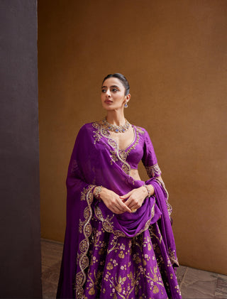 Lehenga Set For Indian Wedding - Purple Imperial Lehenga Set by Prevasu