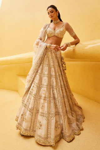 Lehenga Indian Wedding - White  Deewani Lehenga Set by Prevasu