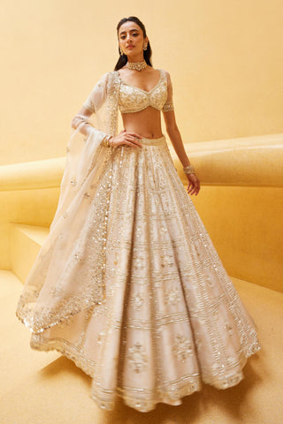 Lehenga Indian Wedding - White  Deewani Lehenga Set by Prevasu