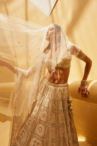 Lehenga Indian Wedding - White  Deewani Lehenga Set by Prevasu