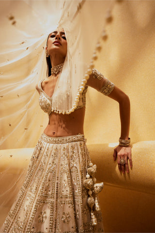 Lehenga Indian Wedding - White  Deewani Lehenga Set by Prevasu