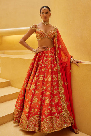 Lehenga Set For Indian Wedding - Orange Marah Lehenga Set by Prevasu