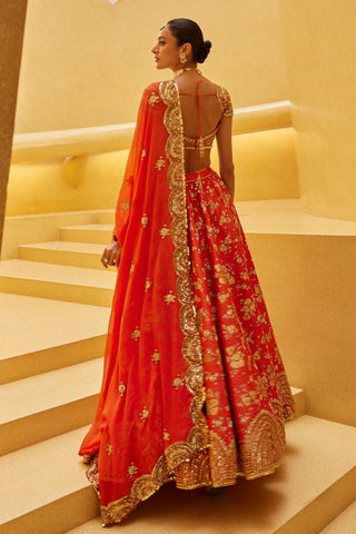 Lehenga Set For Indian Wedding - Orange Marah Lehenga Set by Prevasu