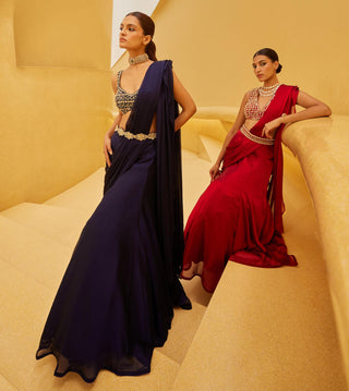 Drape Saree For Indian Wedding - Red Drape Saree by Prevasu