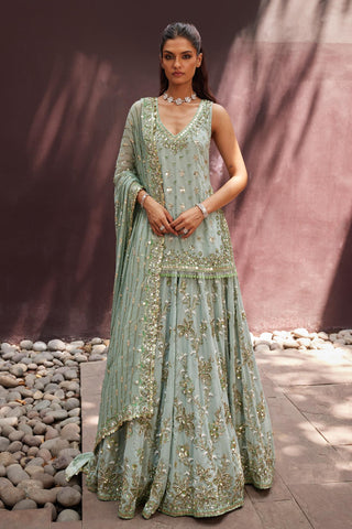 Lehenga Indian Wedding - Green Mint Kurti Lehenga by Prevasu