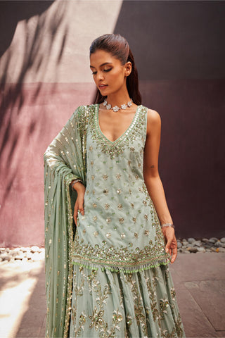 Lehenga Indian Wedding - Green Mint Kurti Lehenga by Prevasu