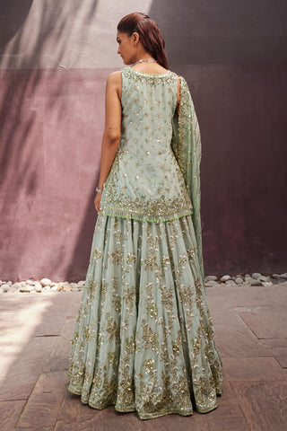 Lehenga Set For Indian Wedding - Green Mint Kurti Lehenga by Prevasu