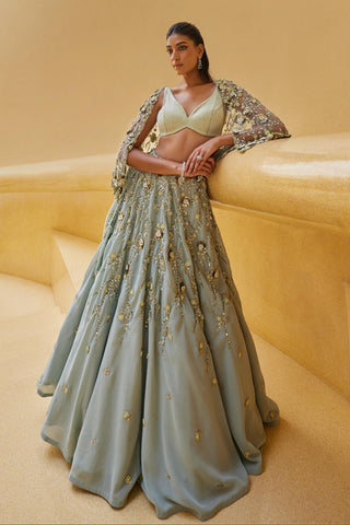 Lehenga Set For Indian Wedding - Green Eraya Lehenga Set by Prevasu