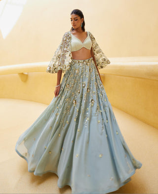 Lehenga Set For Indian Wedding - Green Eraya Lehenga Set by Prevasu