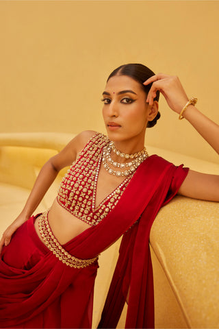 Drape Saree For Indian Wedding - Red Drape Saree by Prevasu