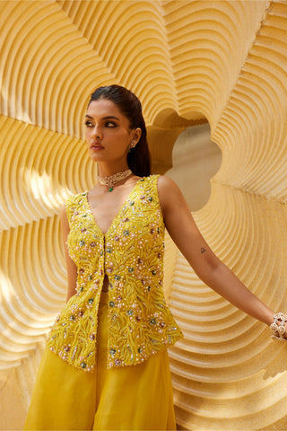 Sharara Set For Indian Wedding - Yellow Eraya Sharara Set by Prevasu