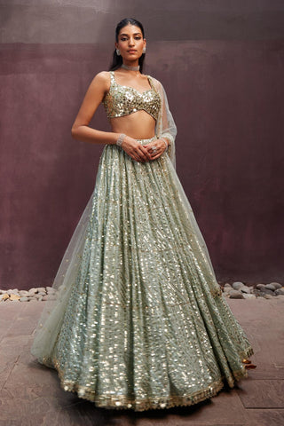 Lehenga Set For Indian Wedding - Mint Green Laila Lehenga by Prevasu