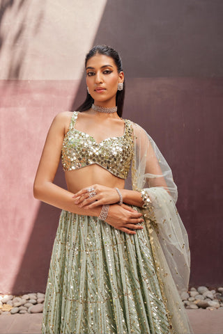Lehenga Set For Indian Wedding - Mint Green Laila Lehenga by Prevasu