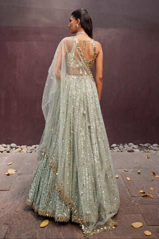 Lehenga Set For Indian Wedding - Mint Green Laila Lehenga by Prevasu