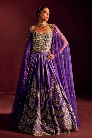 Lehenga Set For Indian Wedding - Purple Corset Lehenga by Prevasu