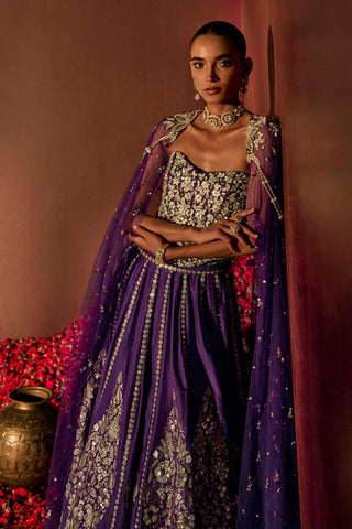 Lehenga Set For Indian Wedding - Purple Corset Lehenga by Prevasu