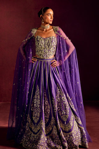Lehenga Set For Indian Wedding - Purple Corset Lehenga by Prevasu