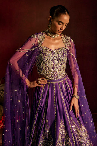 Lehenga Set For Indian Wedding - Purple Corset Lehenga by Prevasu