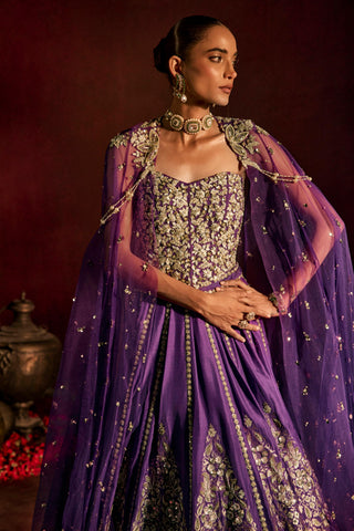 Lehenga Set For Indian Wedding - Purple Corset Lehenga by Prevasu
