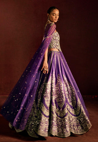 Lehenga Set For Indian Wedding - Purple Corset Lehenga by Prevasu