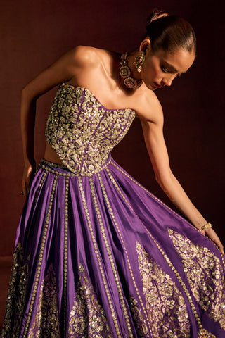 Lehenga Set For Indian Wedding - Purple Corset Lehenga by Prevasu