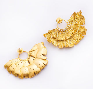 Earring Contemporary Wear - Gold Ginkgo Statement Stud by Putstyle