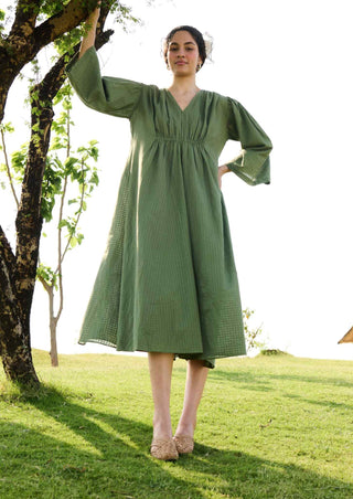 Sap green check shringara dress M / green / women Sap green check shringara dress M / green / women