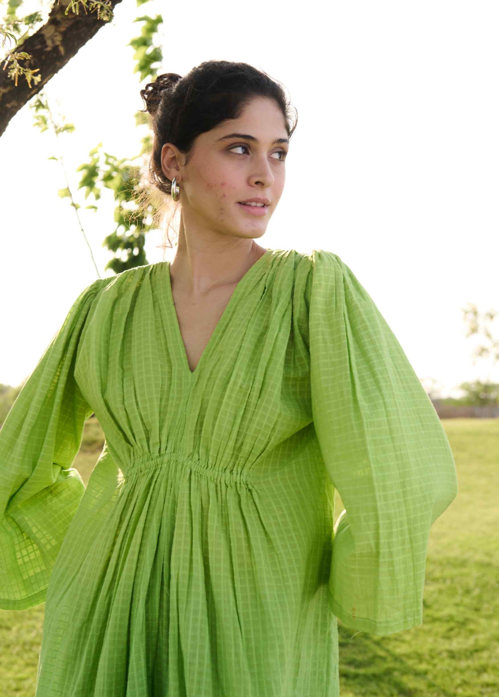 Parrot Green Ombre Shringara Ombre Dress XL / Green / Women Parrot Green Ombre Shringara Ombre Dress XL / Green / Women