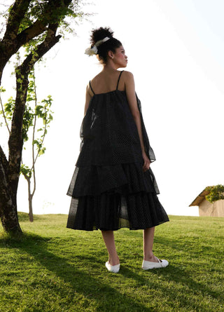 Black block print princess dress