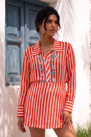 Red printed co-ord set for Contemporary Wear - Rainbow Roll Ludo by Nautanky