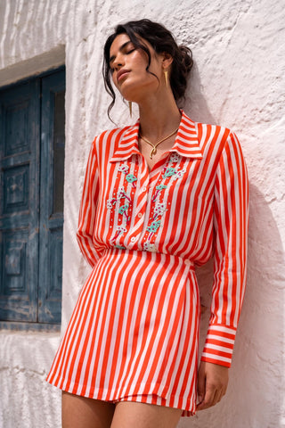 Red printed co-ord set for Contemporary Wear - Rainbow Roll Ludo by Nautanky