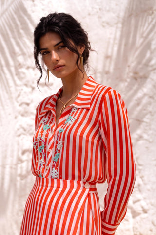 Red printed co-ord set for Contemporary Wear - Rainbow Roll Ludo by Nautanky