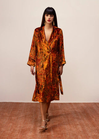 velvet rust dress Nargis rust velvet robe dress l / orange / women