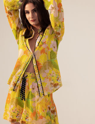 Yellow multicolor ahana shirt and shorts