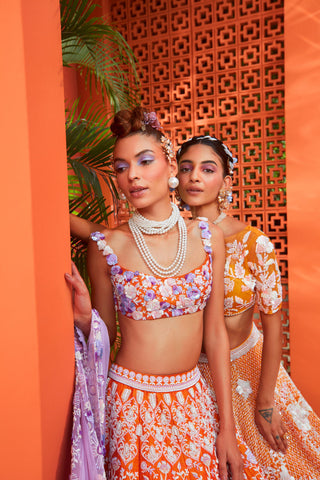 Orange carnation lehenga set