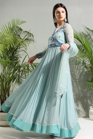 Dusty blue sunset bloom anarkali set