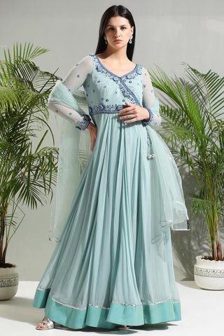 Dusty blue sunset bloom anarkali set