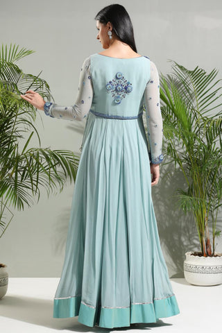 Dusty blue sunset bloom anarkali set