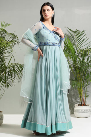 Dusty blue sunset bloom anarkali set
