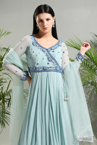 Dusty blue sunset bloom anarkali set