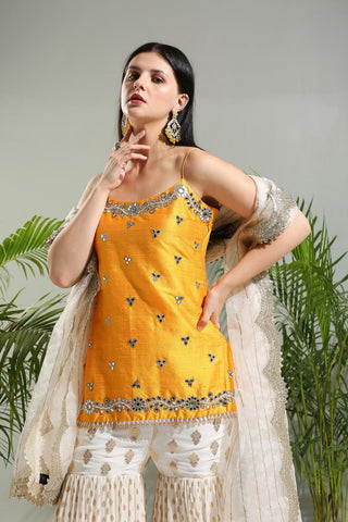 Yellow and ivory sunset bloom sharara set