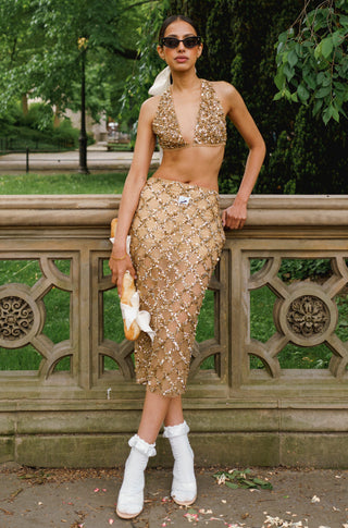 Skirt Set for Indian Wedding - Gold Checked Sequin Crop and Skirt Set by The Little Black Bow at Mrs. G