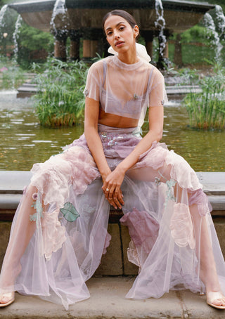 Pant Set for Indian Wedding - Purple Sheer Milky Sunset Trouser Set by The Little Black Bow at Mrs. G