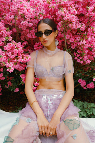 Pant Set for Indian Wedding - Purple Sheer Milky Sunset Trouser Set by The Little Black Bow at Mrs. G