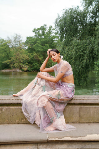 Pant Set for Indian Wedding - Purple Sheer Milky Sunset Trouser Set by The Little Black Bow at Mrs. G