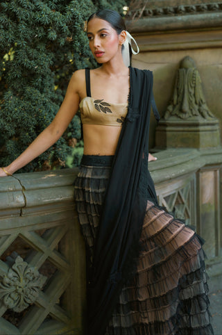 Saree Set for Indian Wedding - Black Tiered Ruffle Saree Set by The Little Black Bow at Mrs. G