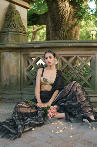 Saree Set for Indian Wedding - Black Tiered Ruffle Saree Set by The Little Black Bow at Mrs. G